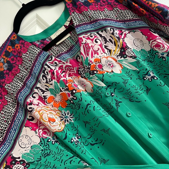 NWT Anthropologie Takato Silk Tunic Women’s Size 0 Green Floral - Picture 10 of 11